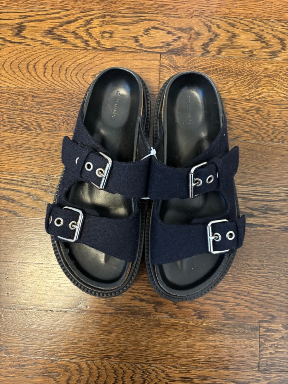 Isabel Marant Navy Black Double Buckle Slide Sandals Size 39